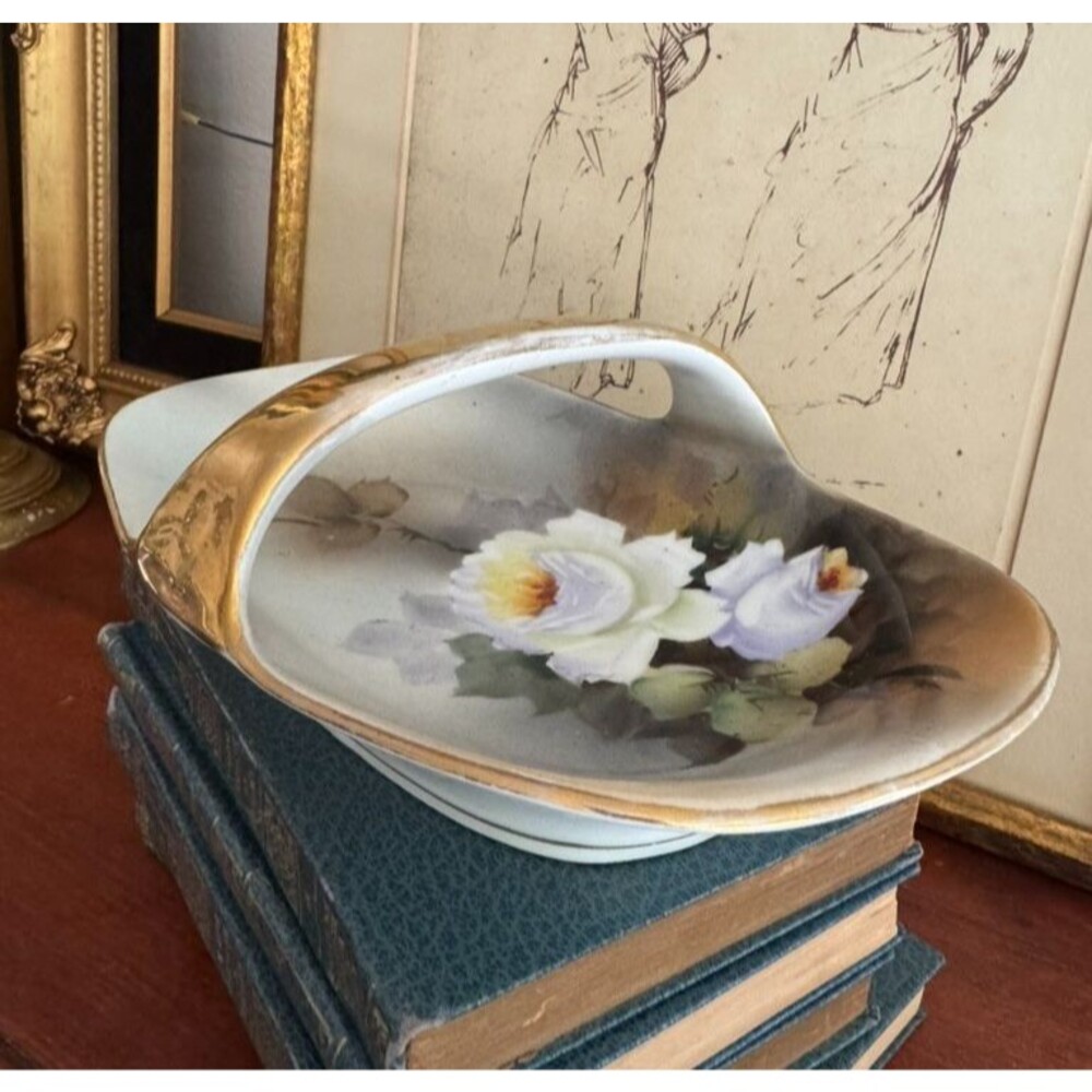 Noritake Hand Painted Porcelain Candy Trinket Dish,  Floral Gold, Vintage